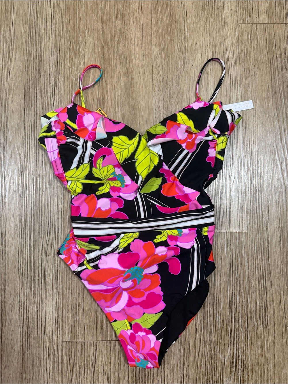 Trina Turk Floral One-Piece Swimsuit - Pink & Black size 8